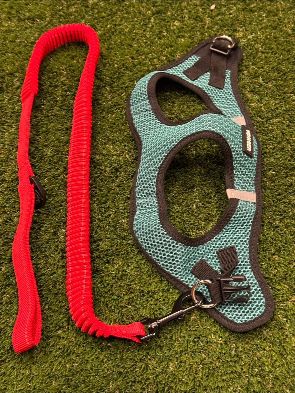 Dog Harness Leash Combo Set Aqua Teal Mesh Voyager ‎ Red Step-In Size Medium